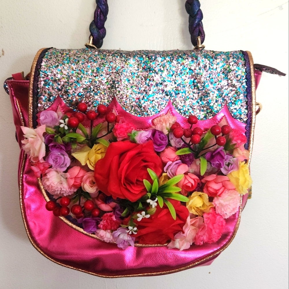 Sparkling floral metallic messenger bag